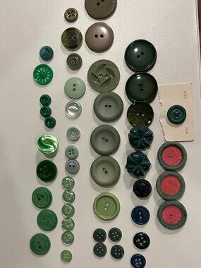 49 PC Set Vintage Miscellaneous Buttons  Green Variety